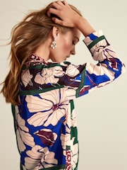 Green Patch Print Satin Button Front Blouse - Image 4 of 5