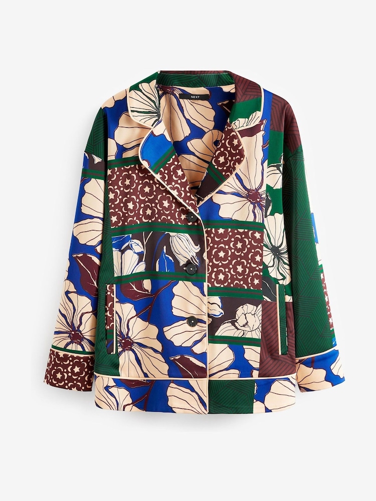Green Patch Print Satin Button Front Blouse - Image 5 of 5