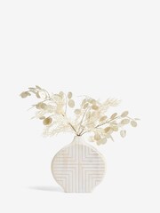 Natural Artificial Honesty and Pampas In Carved Wooden Pot - Image 4 of 4