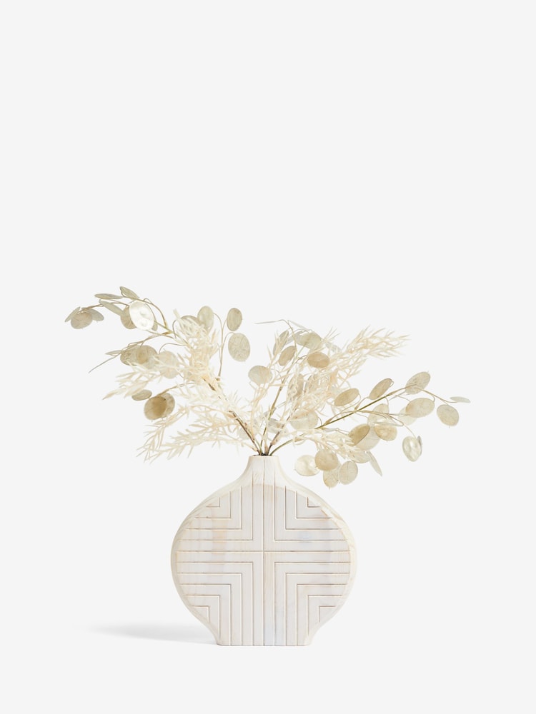 Natural Artificial Honesty and Pampas In Carved Wooden Pot - Image 4 of 4