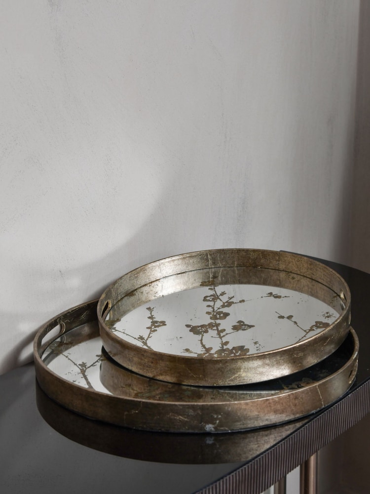 Libra Interiors Set of 2 Gold Trays With Blossom Design - Image 1 of 2