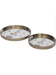 Libra Interiors Set of 2 Gold Trays With Blossom Design - Image 2 of 2