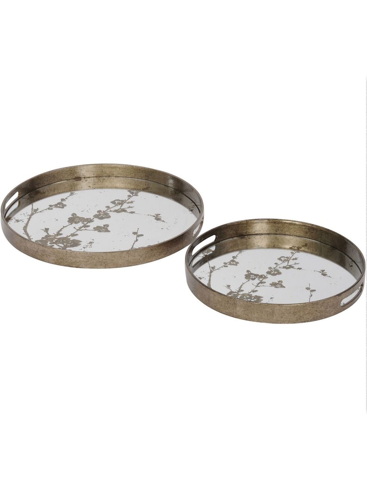 Libra Interiors Set of 2 Gold Trays With Blossom Design - Image 2 of 2