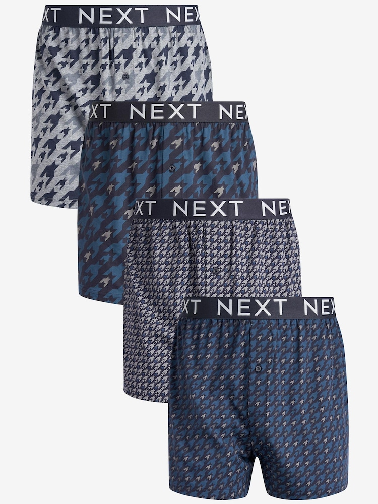 Navy Blue/Grey Dogtooth 4 pack Jersey Boxers - Image 1 of 6