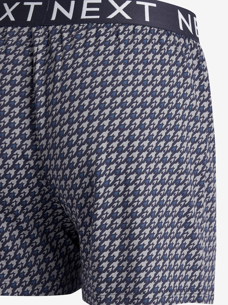Navy Blue/Grey Dogtooth 4 pack Jersey Boxers - Image 2 of 6