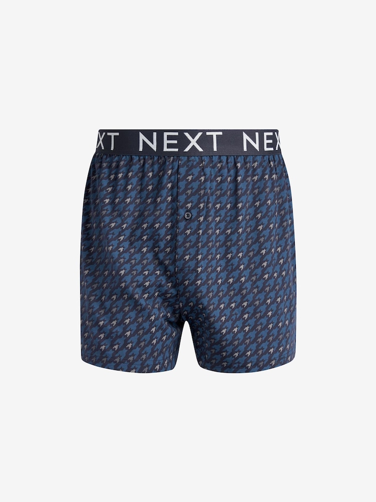 Navy Blue/Grey Dogtooth 4 pack Jersey Boxers - Image 4 of 6