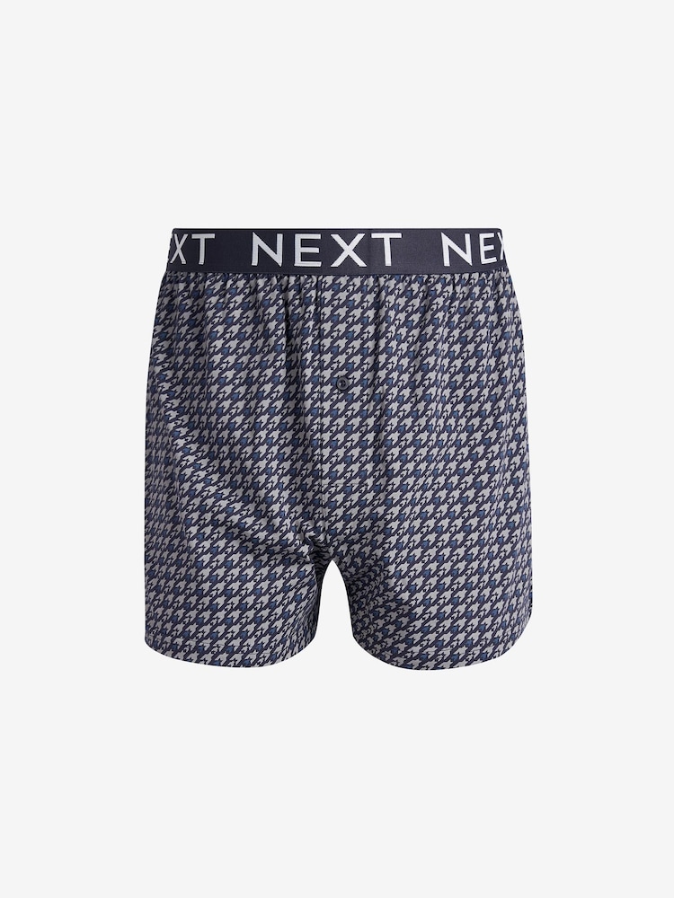 Navy Blue/Grey Dogtooth 4 pack Jersey Boxers - Image 5 of 6