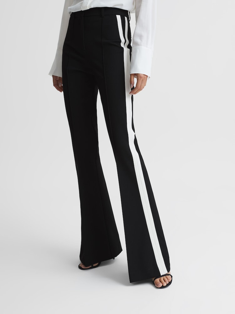 Reiss Black Amie Flared Side Stripe Trousers - Image 1 of 7