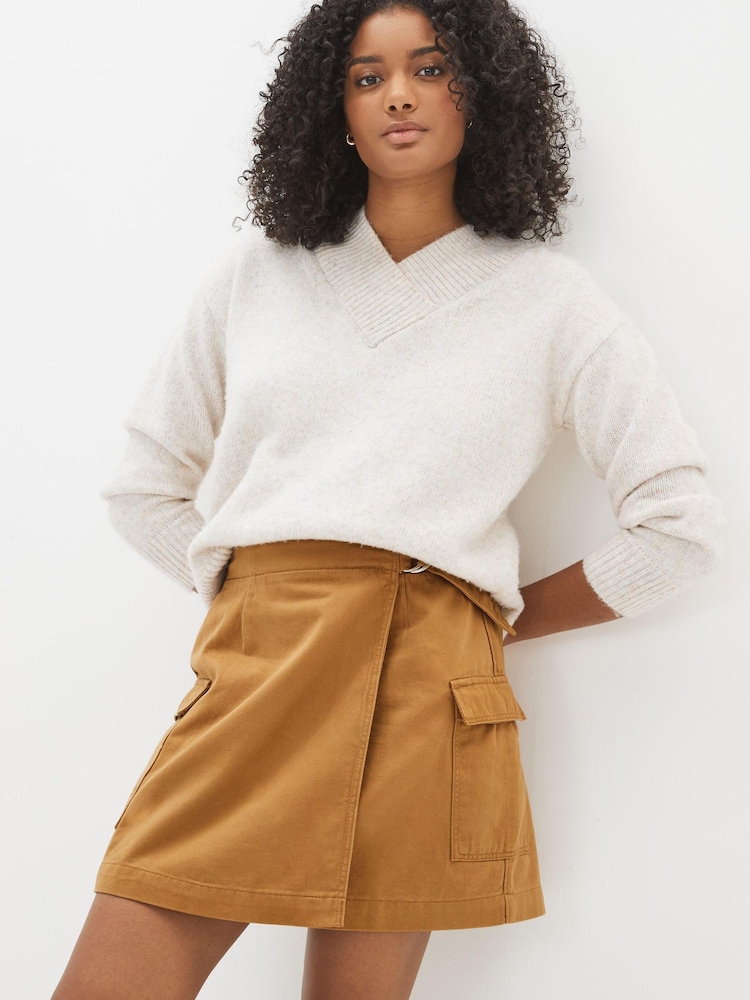 Brown Wrap Over Utility Mini Skirt - Image 1 of 4