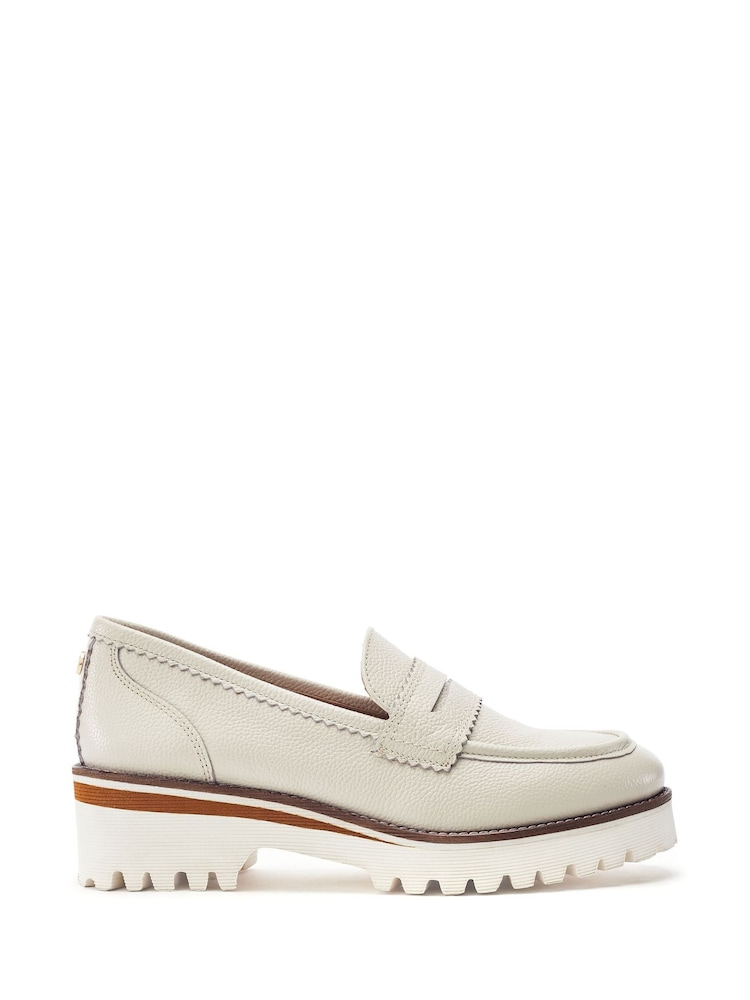 Moda in Pelle White Ellani Leather Chunky Snaffle Trim Loafers - Image 1 of 4 Moda in Pelle White Ellani Leather Chunky Snaffle Trim Loafers - Image 1 of 4