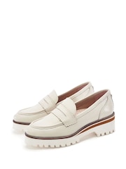 Moda in Pelle White Ellani Leather Chunky Snaffle Trim Loafers - Image 2 of 4