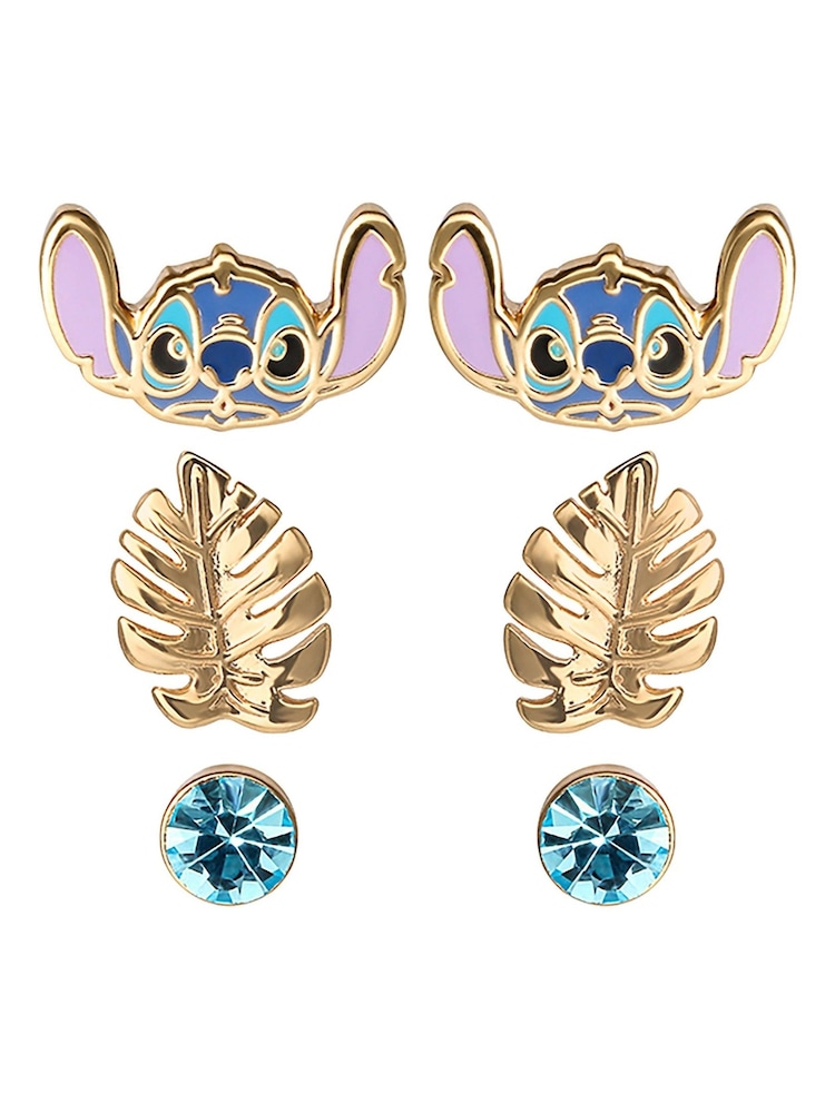 Peers Hardy Disney Lilo & Stitch Gold Tone Coloured 3 Piece Earring Set - Image 1 of 3