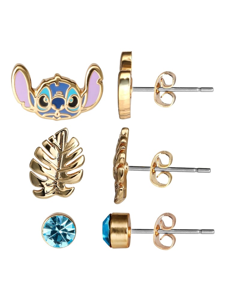 Peers Hardy Disney Lilo & Stitch Gold Tone Coloured 3 Piece Earring Set - Image 2 of 3