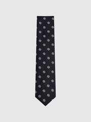 Reiss Navy Rock Medallion Jacquard Print Silk Tie - Image 5 of 6