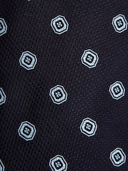Reiss Navy Rock Medallion Jacquard Print Silk Tie - Image 6 of 6