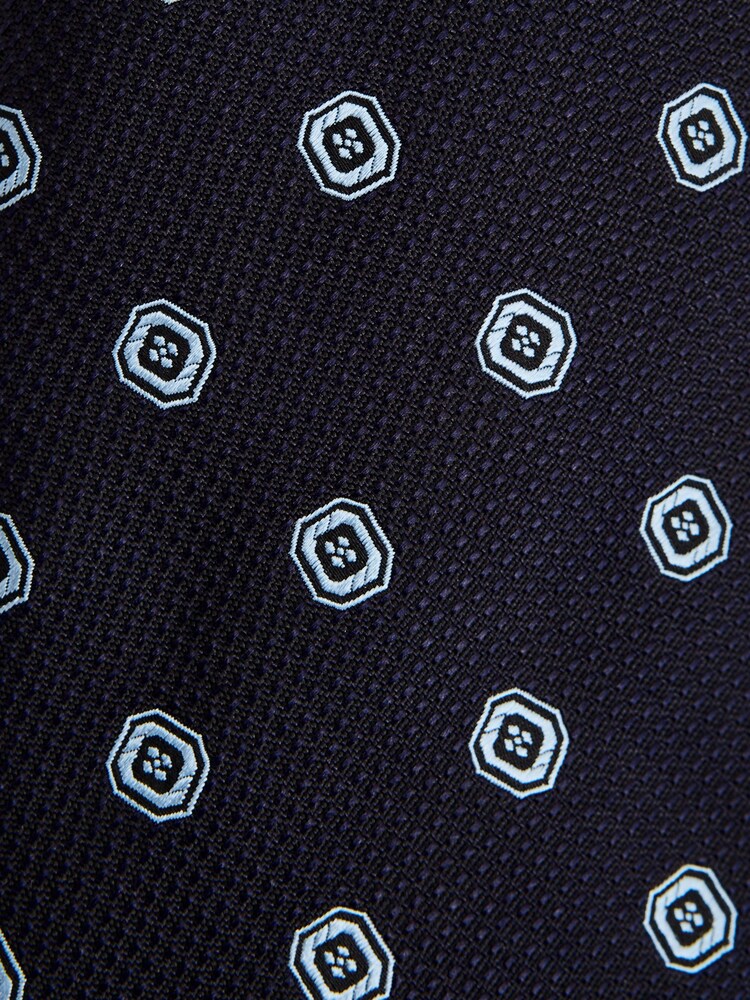 Reiss Navy Rock Medallion Jacquard Print Silk Tie - Image 6 of 6