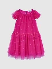 Reiss Bright Pink Fifi Junior Tulle Embroidered Dress - Image 2 of 7