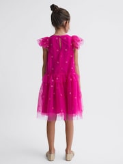 Reiss Bright Pink Fifi Junior Tulle Embroidered Dress - Image 5 of 7