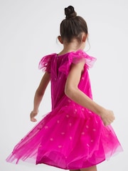 Reiss Bright Pink Fifi Junior Tulle Embroidered Dress - Image 6 of 7