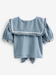 Moder denim - z napihnjenimi rokavi kravata Front bluze (3-16yrs) - Slika 5 iz 5