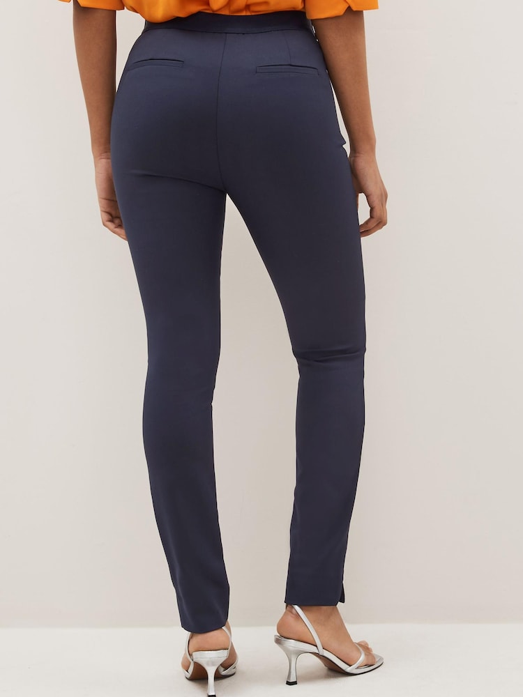 Navy Blue Elastic Back Skinny Zip Detail Trousers - Image 1 of 4
