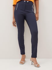 Navy Blue Elastic Back Skinny Zip Detail Trousers - Image 2 of 4