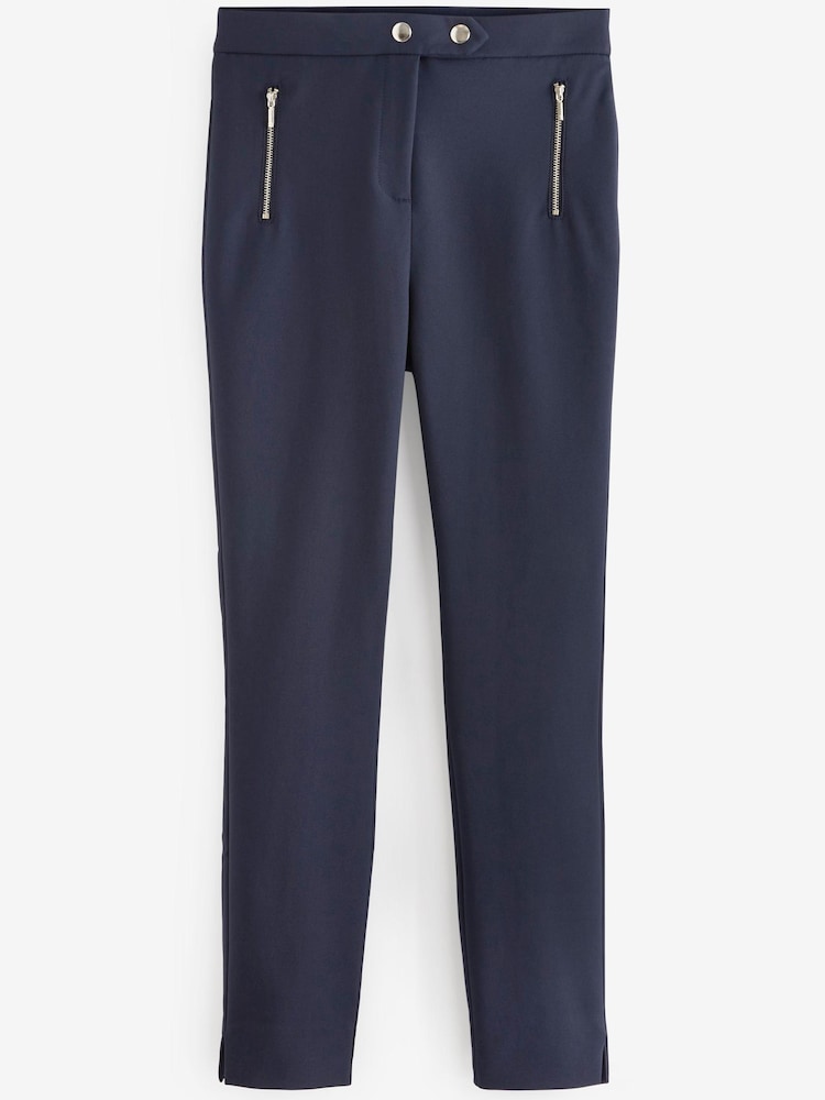 Navy Blue Elastic Back Skinny Zip Detail Trousers - Image 4 of 4