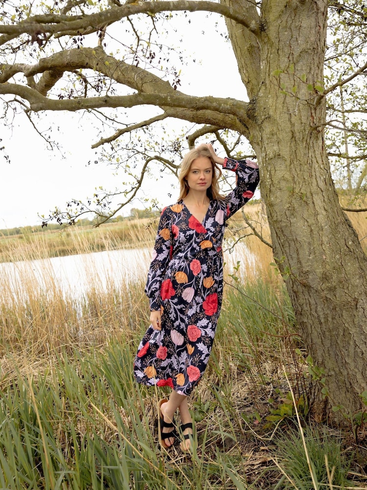 Barbour® Navy Floral Nahla Wrap Dress - Image 1 of 11 Barbour® Navy Floral Nahla Wrap Dress - Image 1 of 11