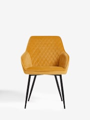 Set of 2 Soft Velvet Ochre Yellow Hamilton Black Leg Quilted Dining Chairs - Image 2 of 9