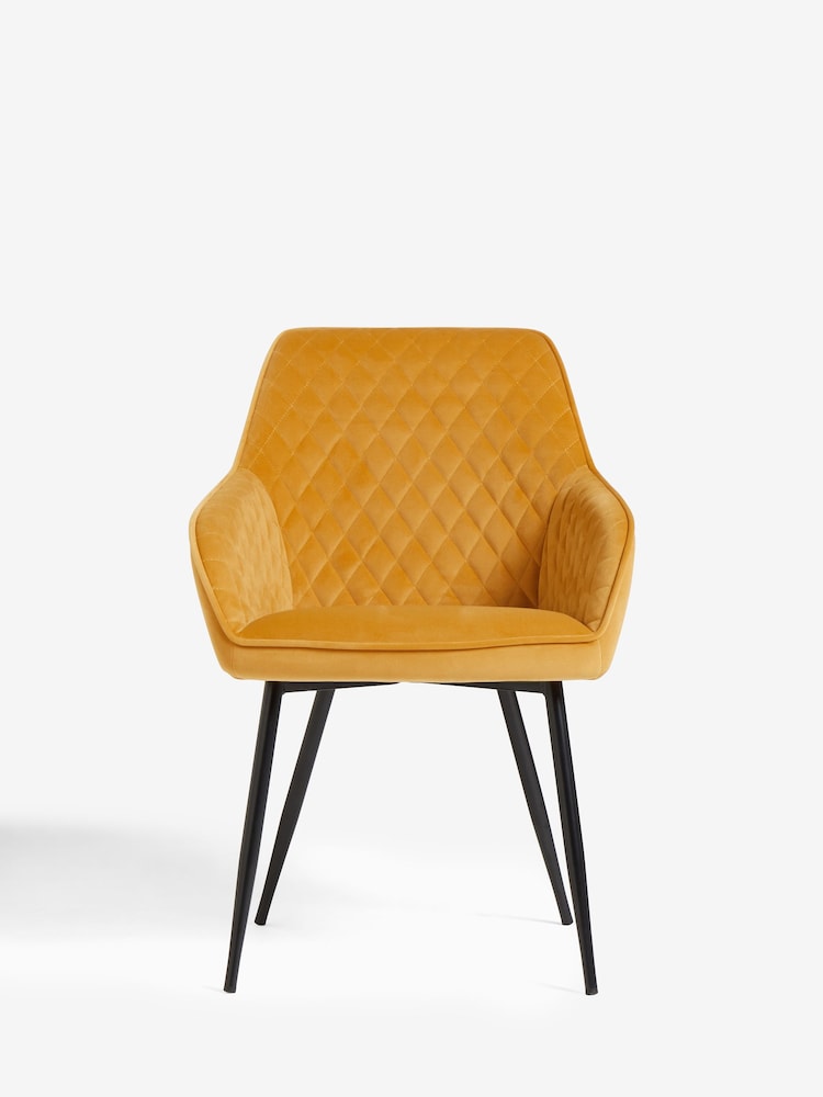 Set of 2 Soft Velvet Ochre Yellow Hamilton Black Leg Quilted Dining Chairs - Image 2 of 9