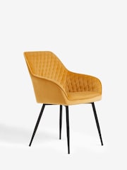 Set of 2 Soft Velvet Ochre Yellow Hamilton Black Leg Quilted Dining Chairs - Image 5 of 9