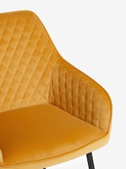 Set of 2 Soft Velvet Ochre Yellow Hamilton Black Leg Quilted Dining Chairs - Image 8 of 9