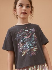 Charcoal Grey Sequin Celestial T-Shirt (3-16yrs) - Image 1 of 8