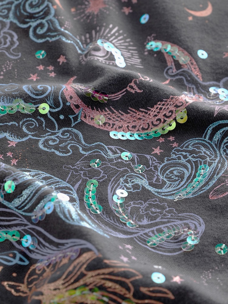 Charcoal Grey Sequin Celestial T-Shirt (3-16yrs) - Image 8 of 8