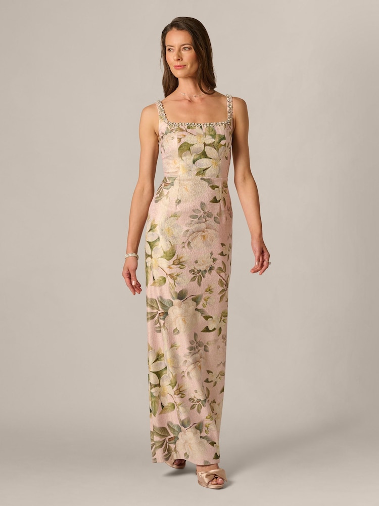 Adrianna Papell Pink Stretch Jacquard Column Dress - Image 2 of 6 Adrianna Papell Pink Stretch Jacquard Column Dress - Image 2 of 6