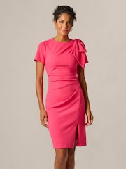 Adrianna Papell Pink Pleated Bow Dress - Image 1 of 6