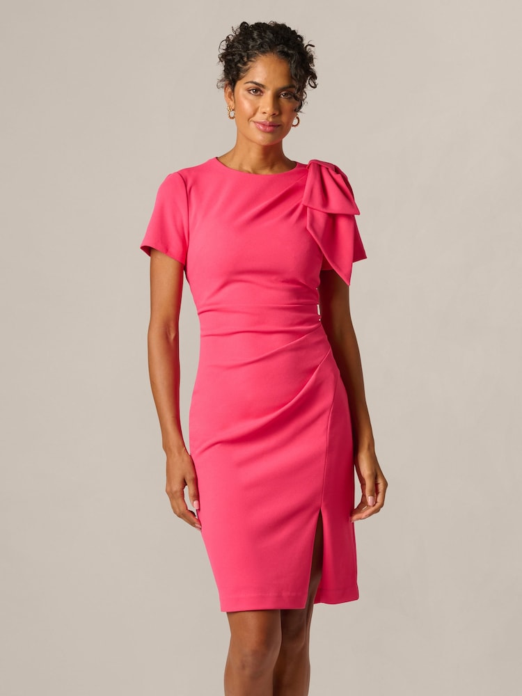 Adrianna Papell Pink Pleated Bow Dress - Image 1 of 6