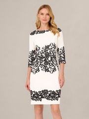 Adrianna Papell White Petite Scroll Lace Short Dress - Image 1 of 7