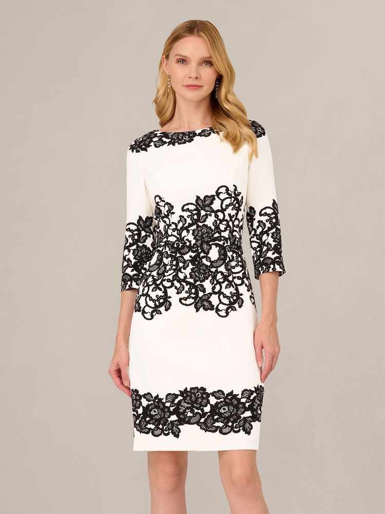 Adrianna Papell White Petite Scroll Lace Short Dress - Image 1 of 7