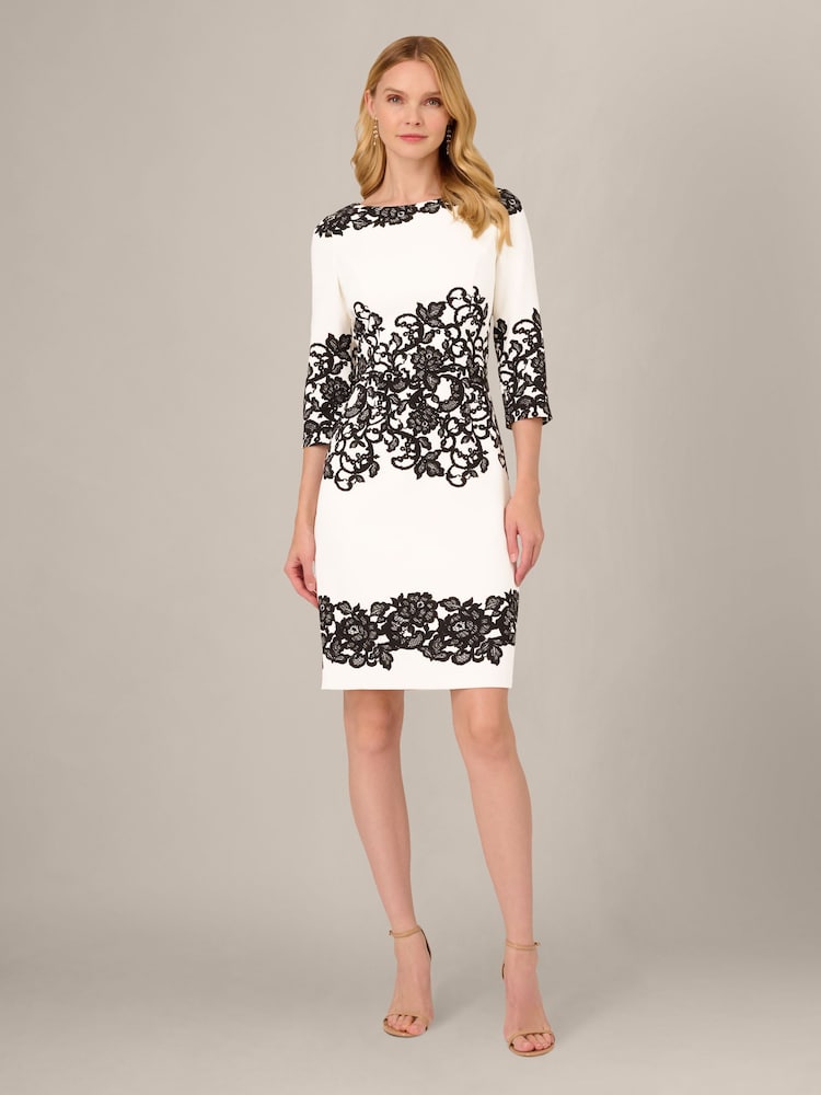 Adrianna Papell White Petite Scroll Lace Short Dress - Image 2 of 7