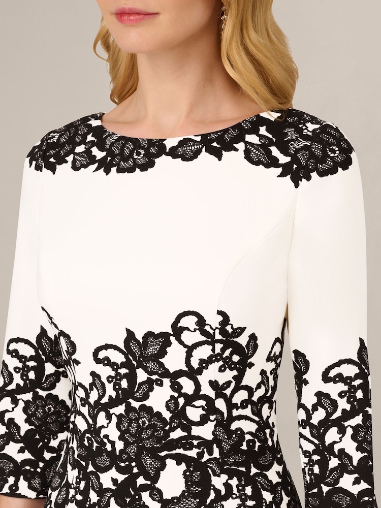 adrianna papell black and white lace dress Adrianna Papell Scroll Lace Short Dress Women's Dress Ivory/Black : 2