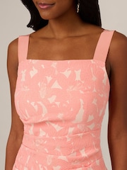 Adrianna Papell Pink Hibiscus Jacquard Tucked Dress - Image 4 of 6