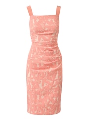 Adrianna Papell Pink Hibiscus Jacquard Tucked Dress - Image 5 of 6