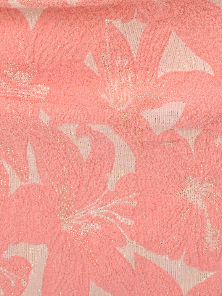Adrianna Papell Pink Hibiscus Jacquard Tucked Dress - Image 6 of 6