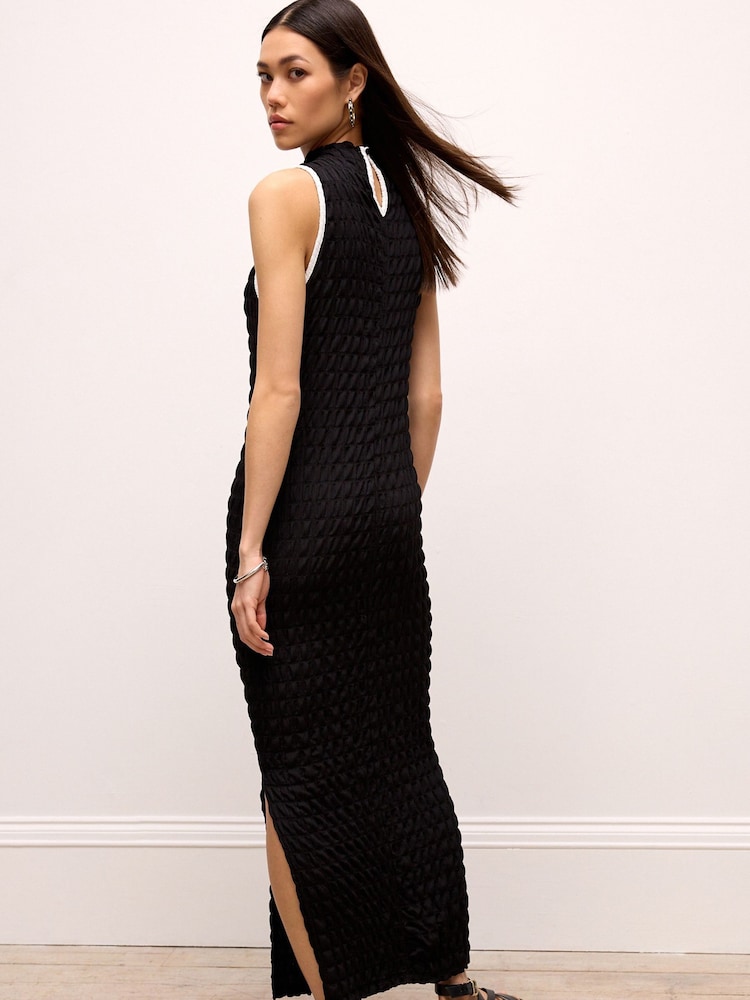 Black Textured Tipped Midi Dress - Image 2 of 6