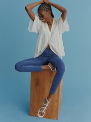Blue Dark Wash Jersey Denim Leggings - Image 1 of 6