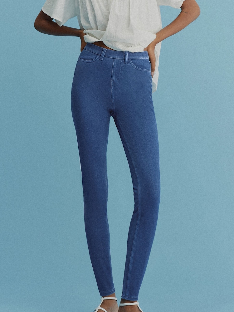 Blue Dark Wash Jersey Denim Leggings - Image 2 of 6