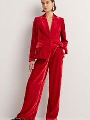 Boden Red Velvet Wide Leg Trousers - Image 1 of 5