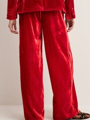 Boden Red Velvet Wide Leg Trousers - Image 3 of 5