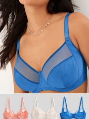 Blue/Coral Orange/Cream DD+ Non Pad Full Cup Bras 3 Packs - Image 1 of 9
